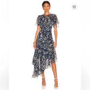 NWT ASTR Flutter Sleeve Maxi Dress in Blue & Green Floral XS